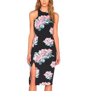 Elizabeth and James Leya Black-Multi Floral Bodycon Midi Dress